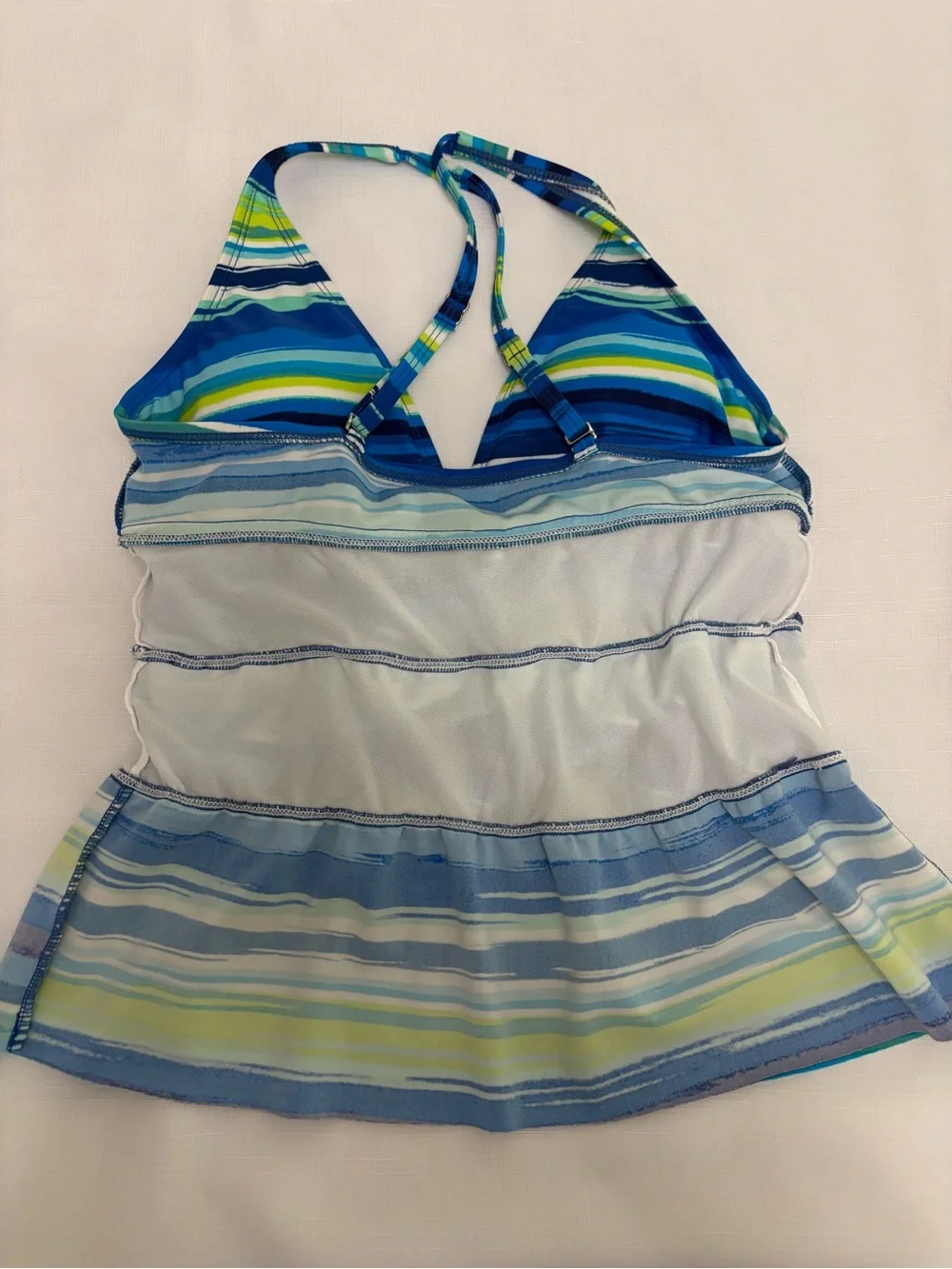 Janzen Blue Green Multicolor Striped Tankini Set Swimsuit Women 8